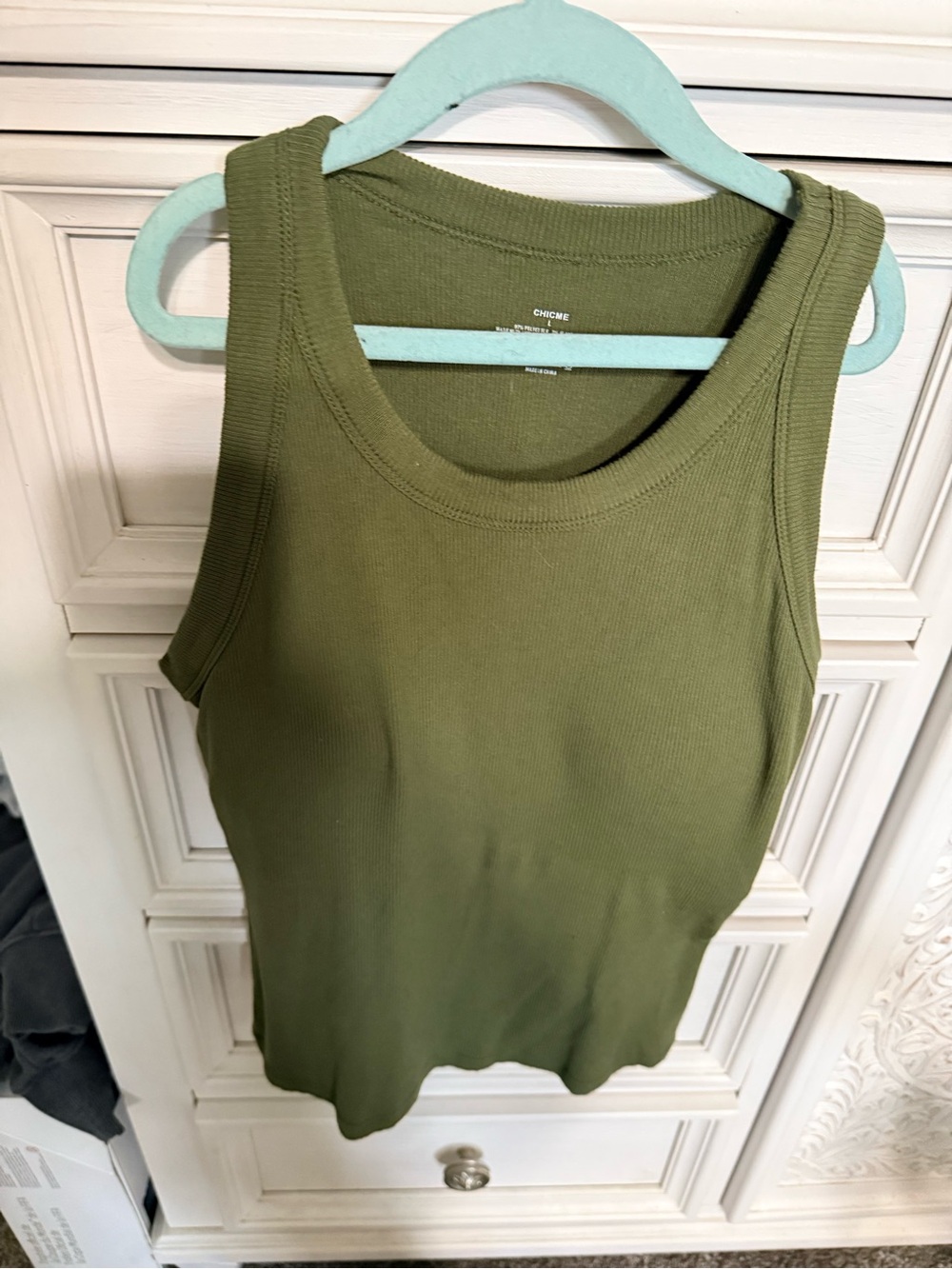 Olive Ribbed Tank Top -with built in bra